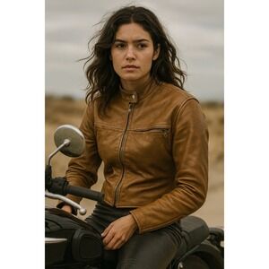 Harley-Davidson AMF Brown Leather Zip Pockets Women's‎ Motorcycle Jacket 70s